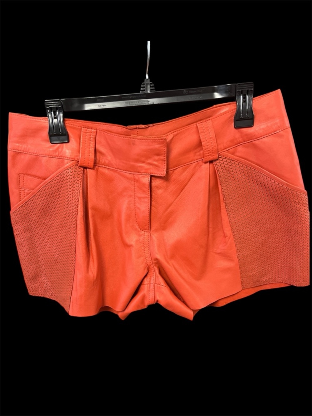 Stunning Coral Orange Genuine Leather Shorts by Anna Claudia Adas